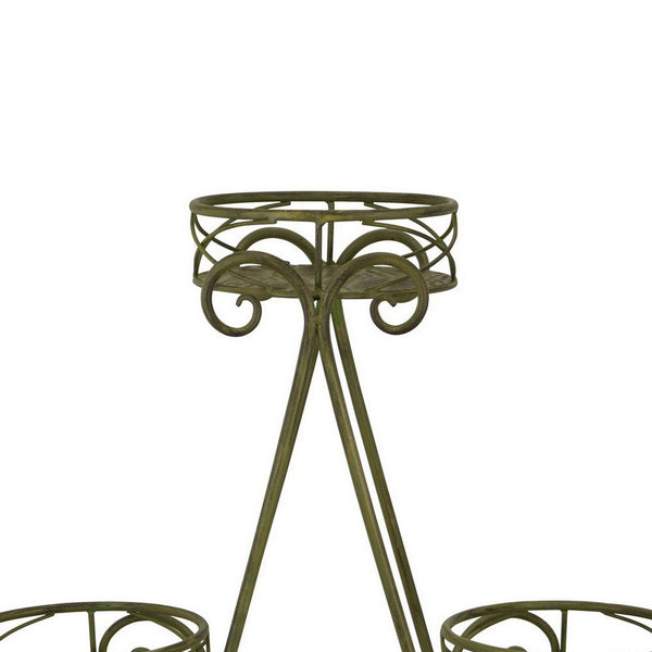 Benzara Shin Plant Stand With 4 Pots And Vintage A Frame Green Metal 33 Inch -BM330107