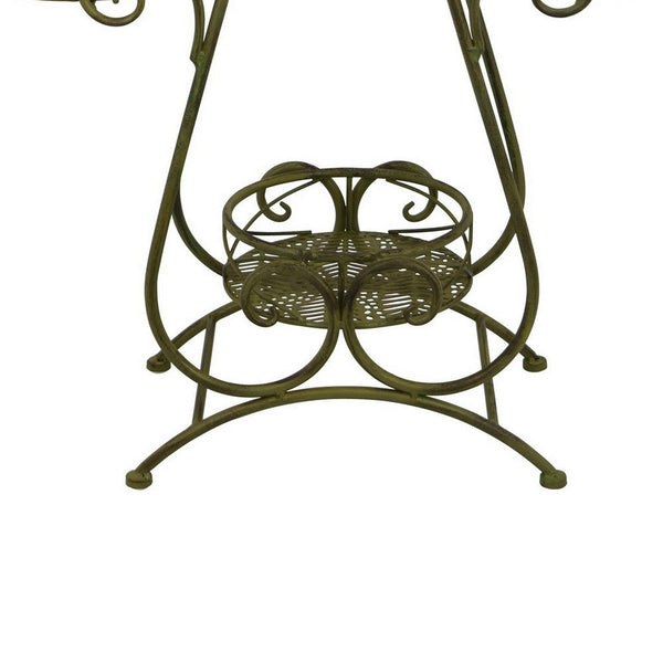 Benzara Shin Plant Stand With 4 Pots And Vintage A Frame Green Metal 33 Inch -BM330107