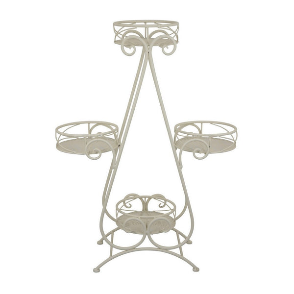 Benzara Shin Plant Stand With 4 Solid Pots Classic White Metal Finish 33 Inch -BM330117