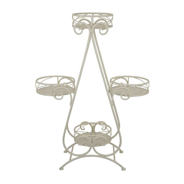 Benzara Shin Plant Stand With 4 Solid Pots Classic White Metal Finish 33 Inch -BM330117