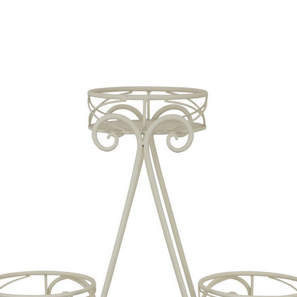 Benzara Shin Plant Stand With 4 Solid Pots Classic White Metal Finish 33 Inch -BM330117