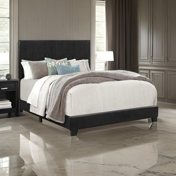 benzara Shirin Queen Size Bed Wood Nailhead Trim Upholstered Headboard Black - BM311844