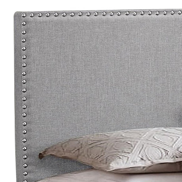 Benzara Shirin Twin Size Bed Wood Nailhead Trim Upholstered Headboard Gray - BM311840
