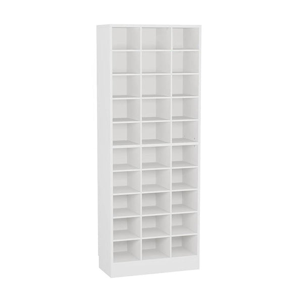 Benzara Shoe Cabinet 10 Tier White Wood Finish 30 Open Shelves 71 Inch -BM328508