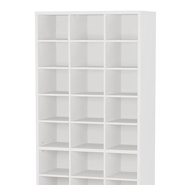 Benzara Shoe Cabinet 10 Tier White Wood Finish 30 Open Shelves 71 Inch -BM328508