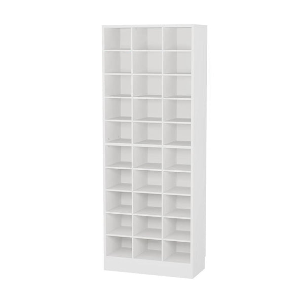 benzara Shoe Cabinet 10 Tier White Wood Finish 30 Open Shelves 71 Inch -BM328508