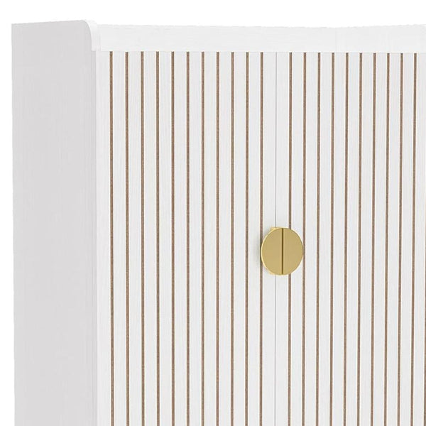 Benzara Shoe Cabinet 2 Doors 6 Tier Shelves Gold Metal White 43 Inch -BM328614