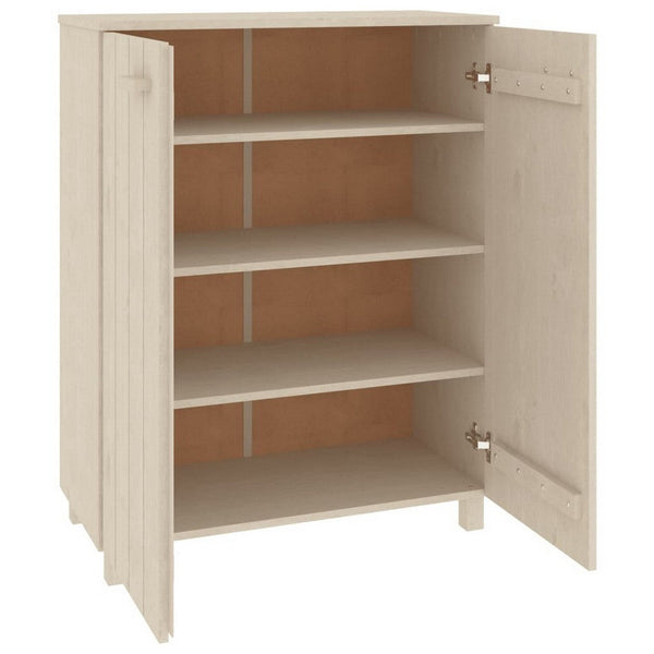 Benzara Shoe Cabinet 2 Slatted Doors Honey Brown Pine Wood 33x16x42In -BM325612