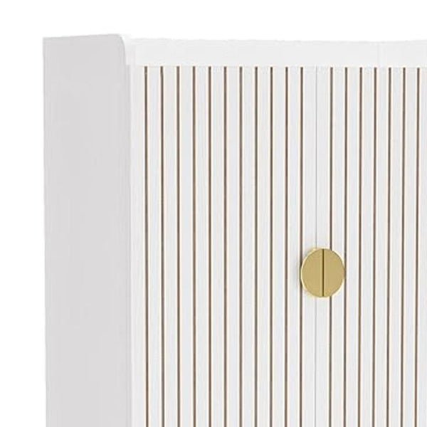 Benzara Shoe Cabinet 43 Inch 7 Tier Shelves Brown Ribbed Doors Gold White -BM328510