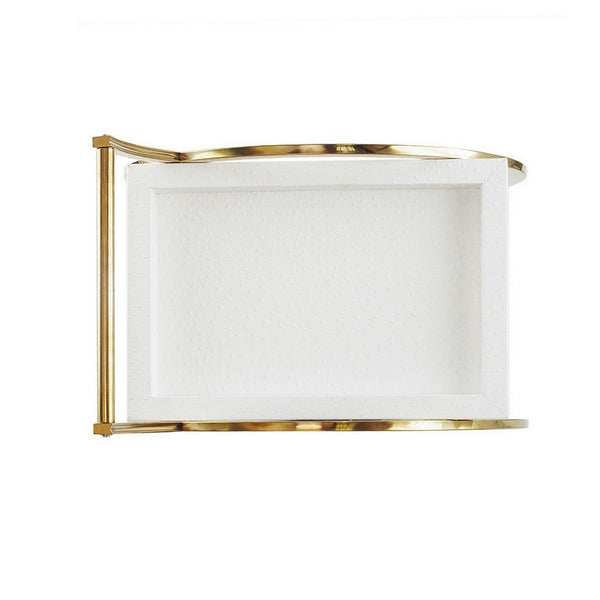 Benzara Sia 34 Inch Rolling Bar Cart Round Steel Frame Removable Trays White Gold - BM285170