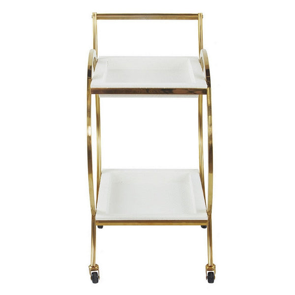 Benzara Sia 34 Inch Rolling Bar Cart Round Steel Frame Removable Trays White Gold - BM285170