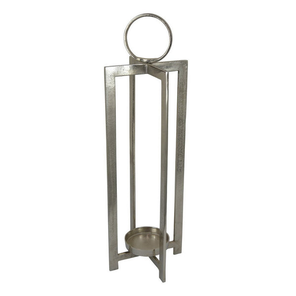 benzara Siana 31 Inch Lantern Candle Holder Classic Silver Finished Metal -BM324566