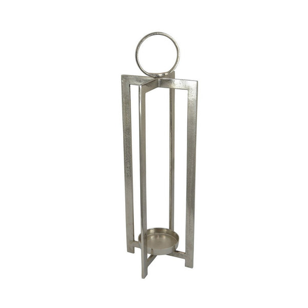 Benzara Siana Lantern Candle Holder 27 Inch Tall Silver Finished Metal Frame -BM324567