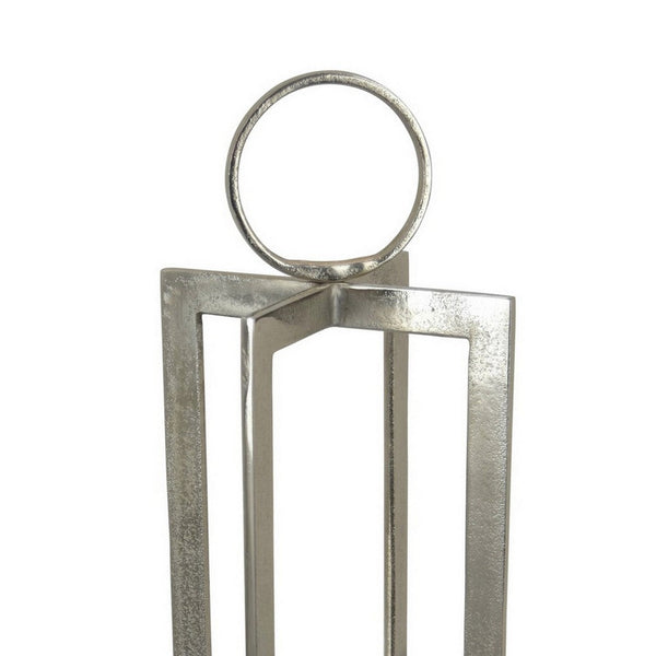 Benzara Siana Lantern Candle Holder 27 Inch Tall Silver Finished Metal Frame -BM324567