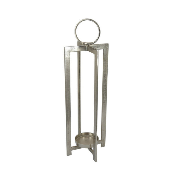 benzara Siana Lantern Candle Holder 27 Inch Tall Silver Finished Metal Frame -BM324567