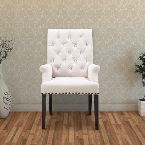 benzara Side Dining Chair Beige & Smokey Black - BM168101