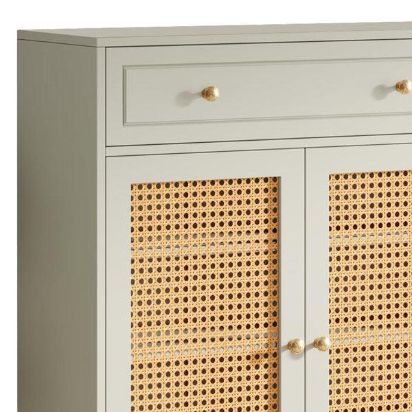 Benzara Sideboard Cabinet Console Drawer 2 Rattan Woven Doors 44 Inch White -BM328378
