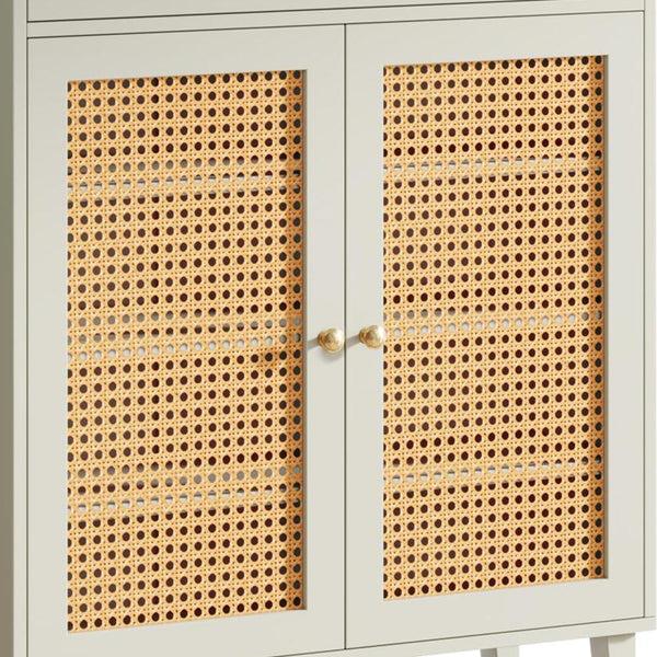 Benzara Sideboard Cabinet Console Drawer 2 Rattan Woven Doors 44 Inch White -BM328378