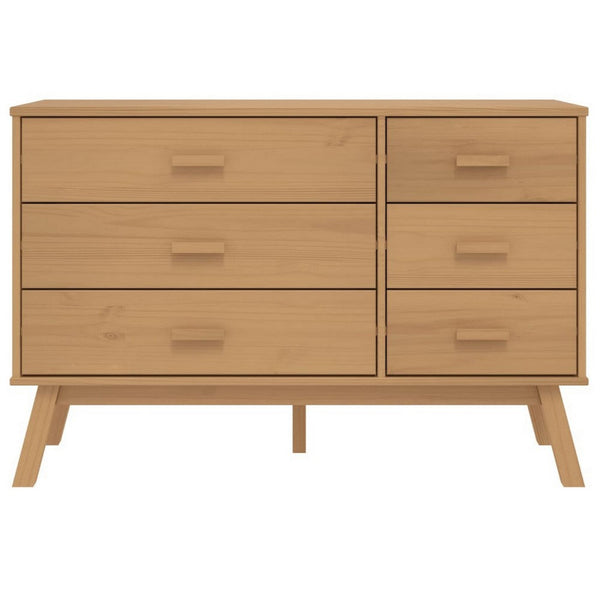 Benzara Sideboard Cabinet Dresser 6 Drawers Modern 44 Inch Brown Solid Wood -BM326339