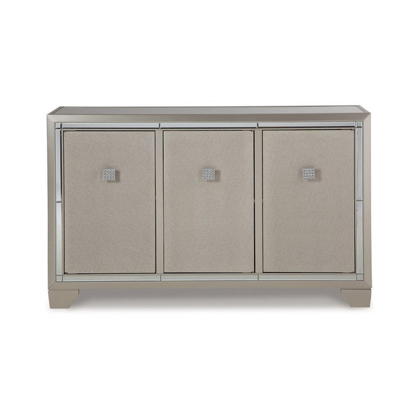 Benzara Sideboard Cabinet Mirrored Top 54 Inch Adjustable Shelves Silver -BM327775