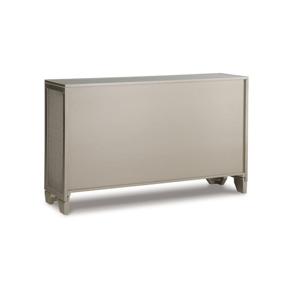 Benzara Sideboard Cabinet Mirrored Top 54 Inch Adjustable Shelves Silver -BM327775
