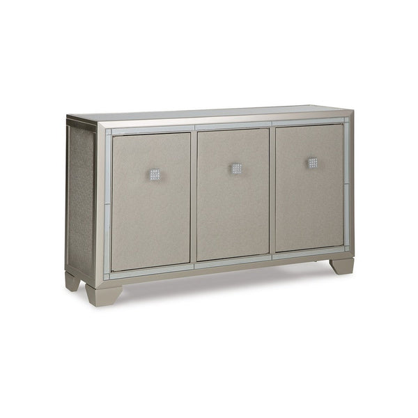 benzara Sideboard Cabinet Mirrored Top 54 Inch Adjustable Shelves Silver -BM327775