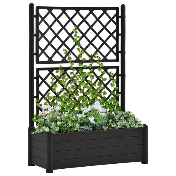 Benzara Simi Garden Flower Planter With Trellis Anthracite Gray 17x40x56 -BM325664