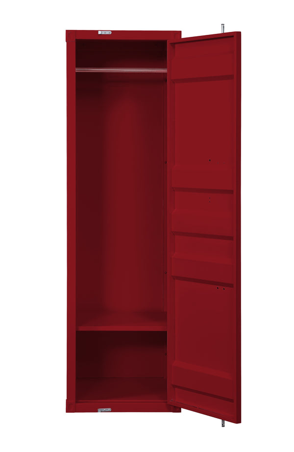 benzara Single Door Wardrobe with Double Storage Compartment and Cremone Bolt Red - BM207431