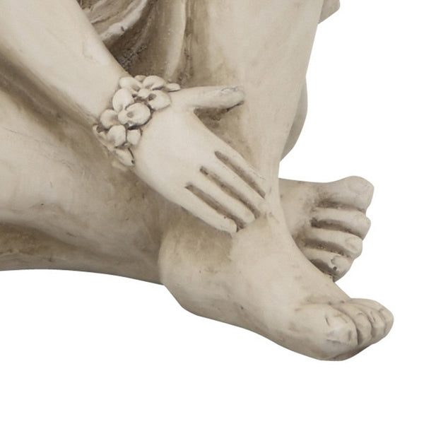 Benzara Sitting Fairy Angel Garden Sculpture Statue 28 Inch White Resin -BM324538