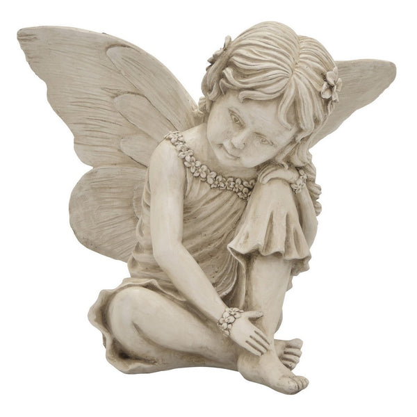 benzara Sitting Fairy Angel Garden Sculpture Statue 28 Inch White Resin -BM324538