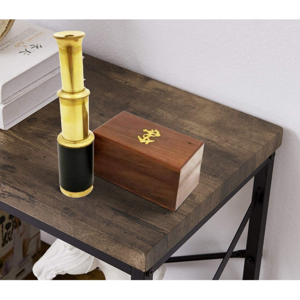 benzara Small Brass Telescope with Pullout Wooden Box Gold and Brown - BM34758