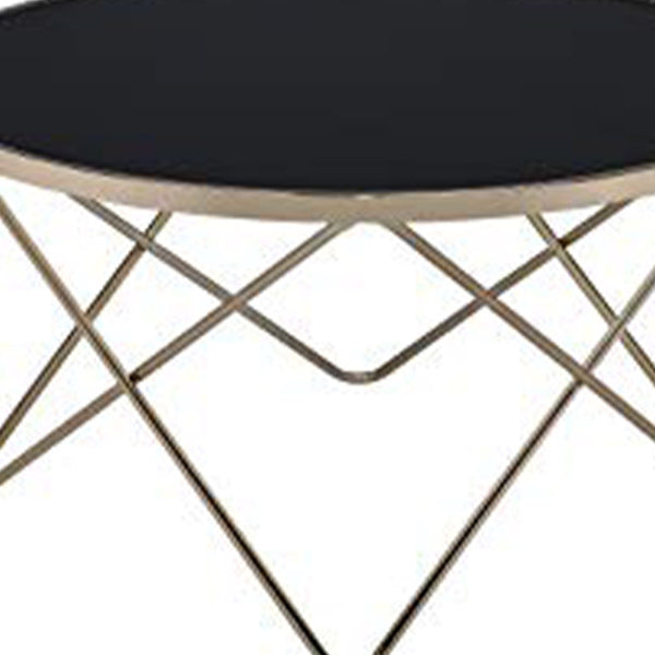 Benzara Smoked Glass Top Coffee Table With Metal Hairpin Base Black And Gold - BM156783