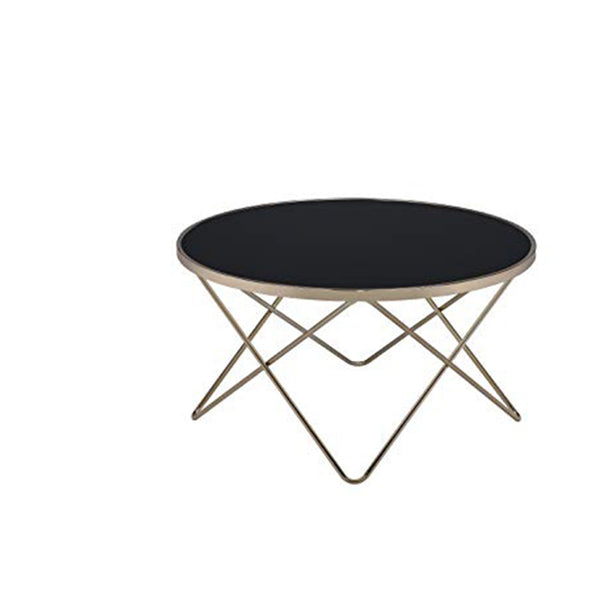 Benzara Smoked Glass Top Coffee Table With Metal Hairpin Base Black And Gold - BM156783