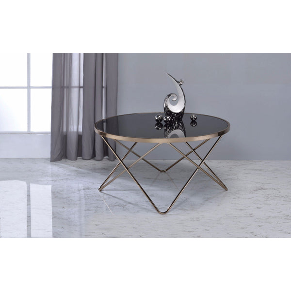 benzara Smoked Glass Top Coffee Table with Metal Hairpin Base Black and Gold - BM156783