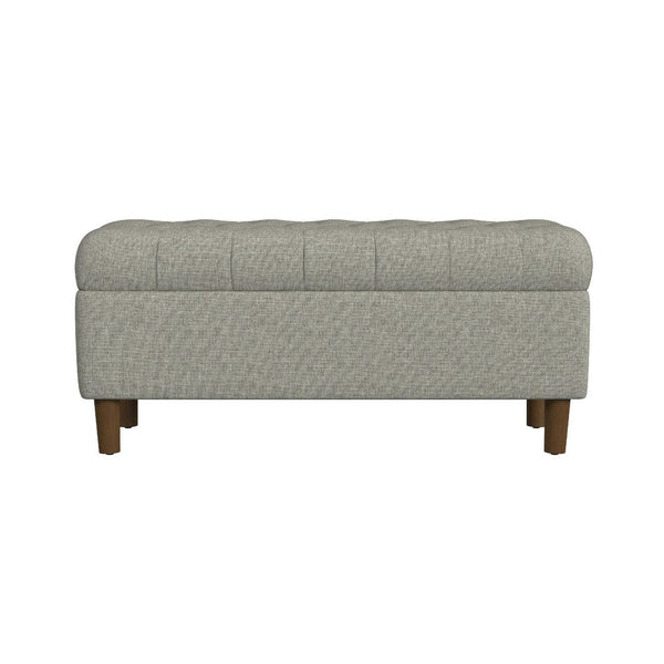 Benzara Sol Storage Bench Ottoman Gray Woven Fabric Brown Wood 40 Inch -BM334212