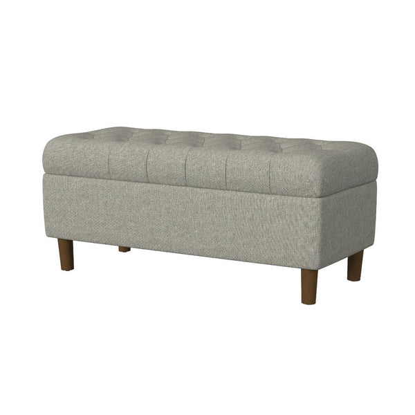 Benzara Sol Storage Bench Ottoman Gray Woven Fabric Brown Wood 40 Inch -BM334212