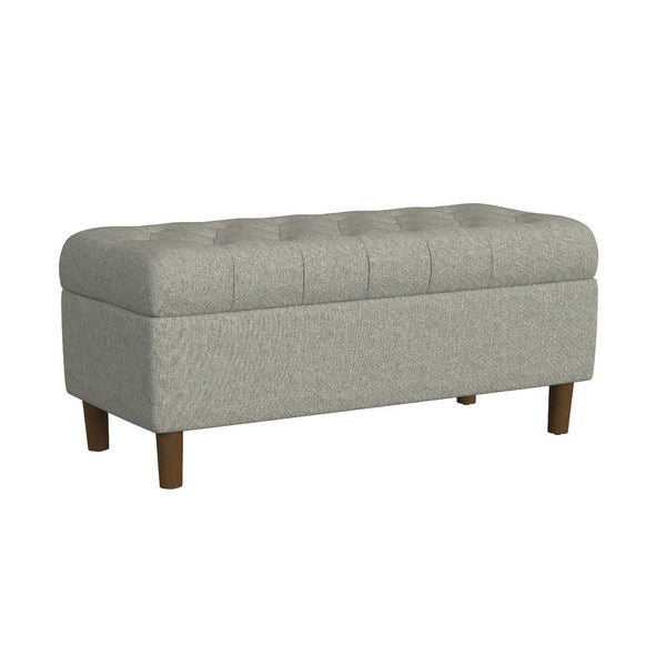 benzara Sol Storage Bench Ottoman Gray Woven Fabric Brown Wood 40 Inch -BM334212
