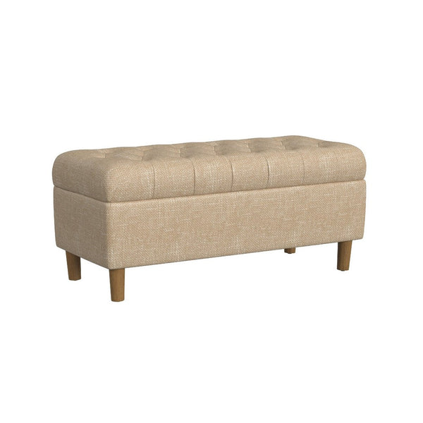 benzara Sol Storage Bench Ottoman Light Tan Woven Fabric Brown Wood 40 Inch -BM334214