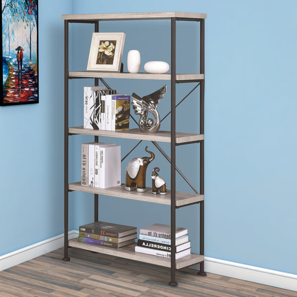 benzara Sophisticated Wood and Metal Open Bookcase Gray - BM159171