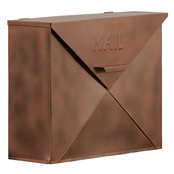 Benzara Spacious Envelope Shaped Wall Mount Iron Mail Box Copper Finish - BM15926