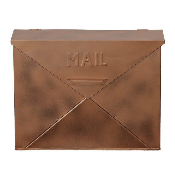 Benzara Spacious Envelope Shaped Wall Mount Iron Mail Box Copper Finish - BM15926
