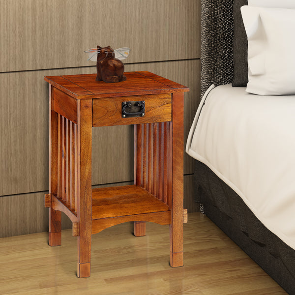 benzara Spacious Mango Wood Nightstand with Slatted Side Panels Brown - BM122854
