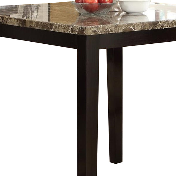 Benzara Spacious Wooden High Table Faux Marble Top Brown - BM171296
