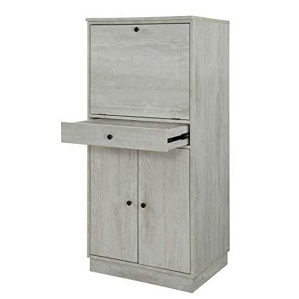 Benzara Spacious Wooden Wine Cabinet With Drop Down Storage And Double Door Cabinet White - BM194374