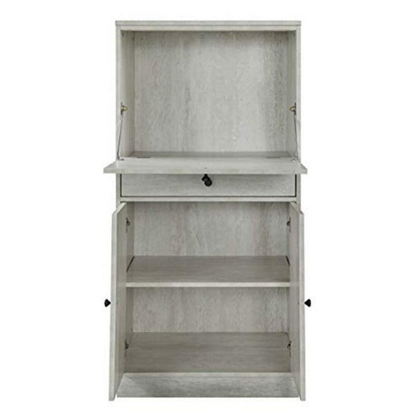 Benzara Spacious Wooden Wine Cabinet With Drop Down Storage And Double Door Cabinet White - BM194374