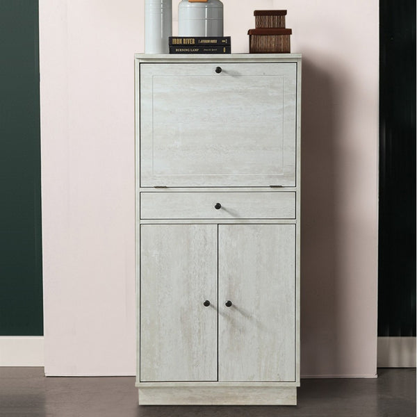 benzara Spacious Wooden Wine Cabinet with Drop Down Storage and Double Door Cabinet White - BM194374