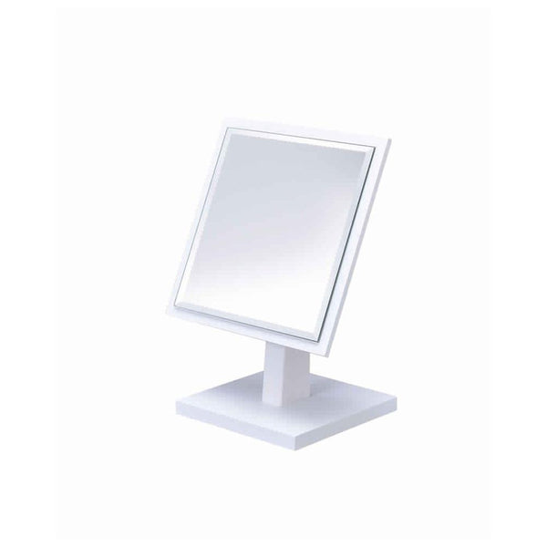 benzara Square Makeup Mirror with Wooden Pedestal Base White and Silver - BM204306