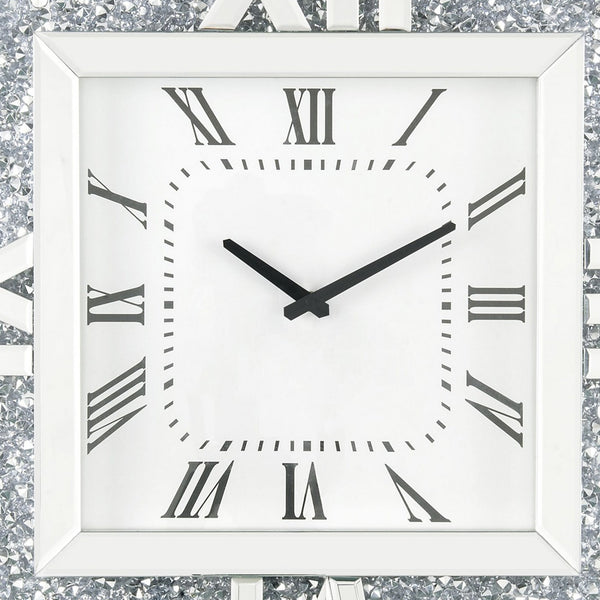Benzara Square Mirror Panel Frame Wall Clock With Faux Diamond Silver - BM225868