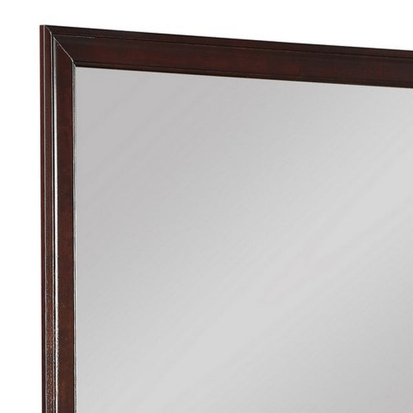 Benzara Square Molded Wooden Frame Dresser Mirror Cherry Brown And Silver - BM215171
