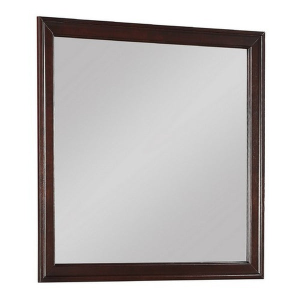 benzara Square Molded Wooden Frame Dresser Mirror Cherry Brown and Silver - BM215171